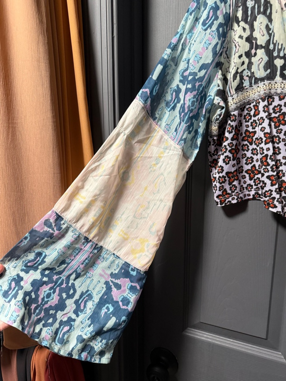 Free People Mixed-Print Long-Sleeve Cropped Top - Picture 4 of 5